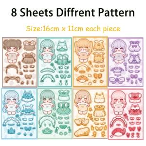 Set di 8 fogli di adesivi per ragazze anime fai-da-te per scrapbooking e cover cellulari