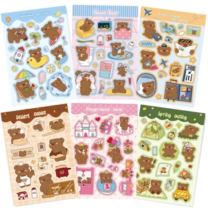Set of 6 cute cartoon cocoa bear stickers for DIY scrapbooking and phone case decoration