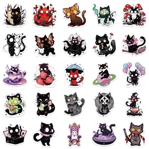 Lot de 50 stickers chat d'Halloween étanches pour décorer bagages et ordinateurs