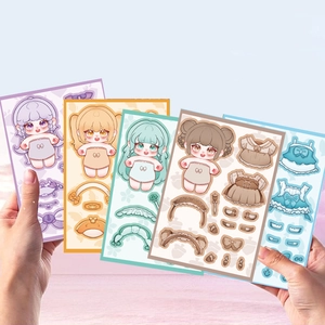 Set di 5 adesivi fai-da-te stile coreano con personaggi anime Chibi e vestiti