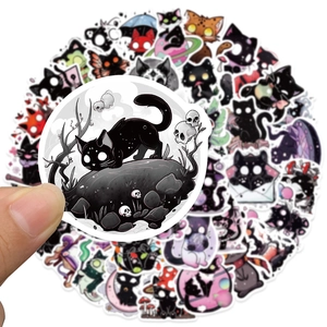 Détail d'autocollants chat noir gothique avec crânes et ailes pour Halloween