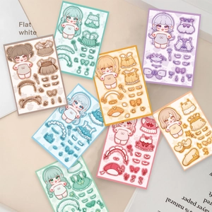 Set di 7 fogli di adesivi fai-da-te con bambine cartone animato per scrapbooking e cover