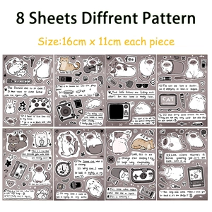 Set of 8 sheets Siamese cat journal stickers with cute cartoon animal patterns