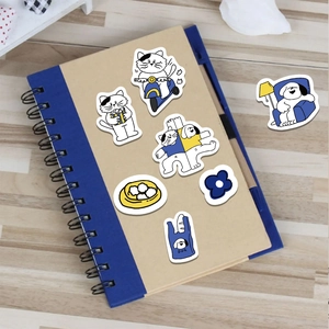 Autocollants mignons chat et chien étanches sur carnet bleu pour décoration créative