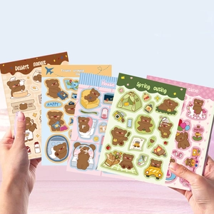 DIY cartoon bear sticker set for journal and phone case decoration with waterproof PVC finish