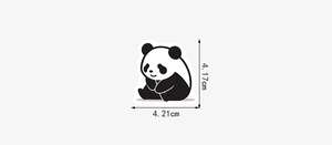 Gros plan d'un autocollant panda mignon montrant des dimensions de 4 cm pour la décoration