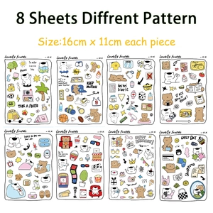 Set of 8 cute bear and cat DIY cartoon stickers for scrapbooks and journals 16x11cm