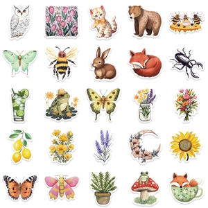 Set of 50 cute forest animal and flower stickers for laptop and phone decoration