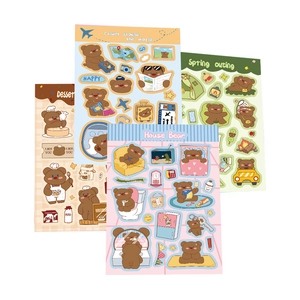 Set of waterproof cartoon bear stickers for DIY scrapbooking and phone case decoration