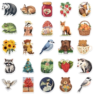 Set of 25 forest animal stickers featuring foxes and bears for scrapbooking and DIY decor