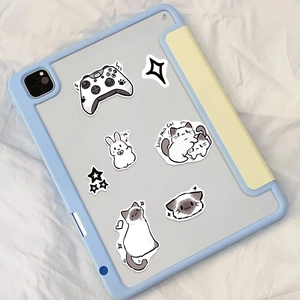 Cartoon Siamese cat sticker set for tablet and scrapbooking decoration in black and white