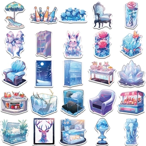 Set of 50 blue crystal ice world stickers for DIY suitcases and waterproof phone cases
