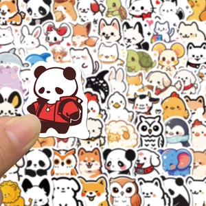 Lot de 100 autocollants animaux mignons imperméables avec motifs de pandas et shiba inu