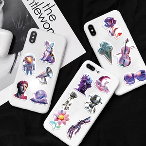 50pcs Acid Vaporwave 3D laser stickers set for luggage and phone cases with retro art