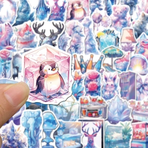 Close-up of a penguin ice sticker from the 50-piece blue and purple winter graffiti set