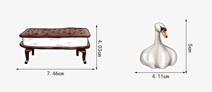 Detail showing creative waterproof sticker dimensions with surreal swan garlic and ice cream bench
