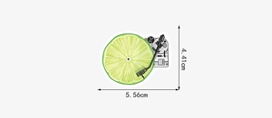 Close-up of lime slice vinyl record sticker with precise 5.56 cm width dimensions