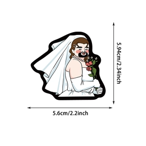 Detailed size view of funny groom-dressed man waterproof sticker for laptop and luggage
