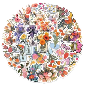 Macro display of diverse floral jar stickers with a clean white border for decoration