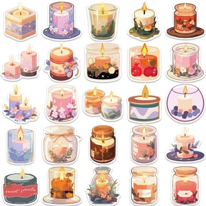 50 pieces of waterproof hand-drawn scented candle aesthetic stickers for laptop and phone decoration