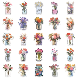 50 pieces of waterproof cartoon flower in bottle stickers for laptop and luggage decor