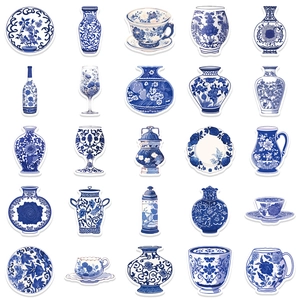 50pcs Chinese style blue and white porcelain graffiti stickers for notebook decoration