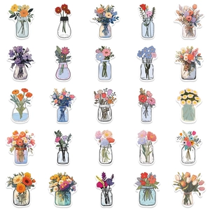 Detailed view of 25 waterproof floral stickers in mason jars for DIY scrapbooking