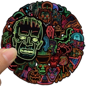 Set de 50 autocollants néon Halloween avec fantômes et citrouilles pour ordinateur