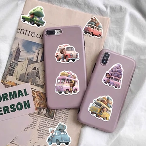 Dreamy travel car graffiti stickers set on purple phone cases with macaron colors