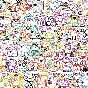 Detailed close-up of colorful cartoon animal line doodle stickers for water bottles