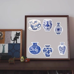 50 pieces of Chinese blue and white porcelain graffiti stickers for notebook decoration