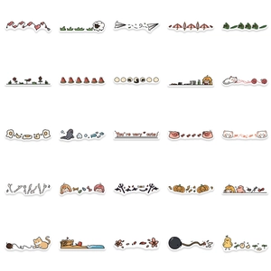 Set of 50 cute cartoon divider line stickers for journals with 25 diverse kawaii designs