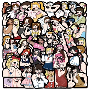 Creative Funny Bearded Man Cross-dressing Stickers Waterproof PVC Decals For Laptop Luggage Water Bottle DIY Cartoon Decoration