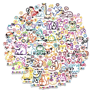 Cartoon Animals Doodle Stickers PVC Waterproof Matte Decorative Decals For Water Bottle Laptop Luggage Kids Gift