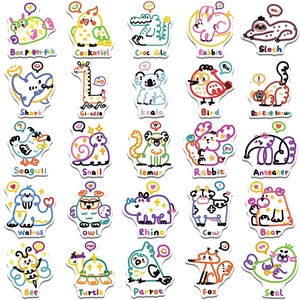Set of 50 cute cartoon animal doodle stickers for water bottles and luggage decoration