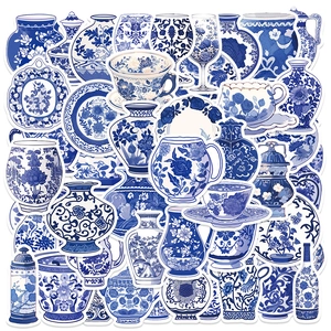 Vintage Chinoiserie Blue and White Porcelain Stickers PVC Matte Waterproof Decals For DIY Scrapbooking Laptop Phone Case
