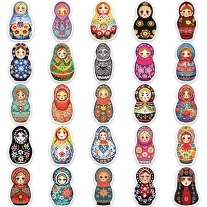 Set di 50 colorati adesivi di matrioska russa fatti a mano per valigie e telefoni