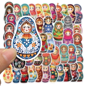 Set di 50 adesivi colorati con bambole russe Matrioska per decorazioni creative fai-da-te