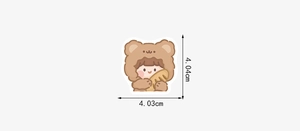 Detail of cartoon bear girl sticker showing precise dimensions 4.04cm for DIY decoration