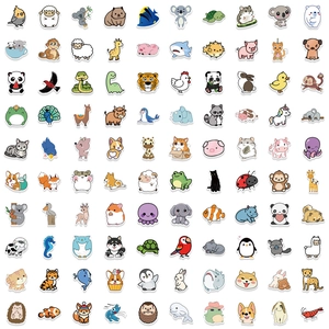 Set of 100 cute cartoon animal stickers for laptops and water bottles decoration