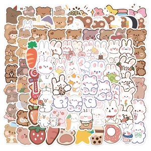 Cartoon Bear Rabbit Kawaii DIY Stickers Set Waterproof PVC Decals For Water Bottle Phone Scrapbooking Journal Decoration