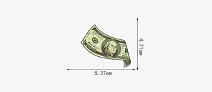 Vue détaillée du sticker créatif billet de 100 dollars avec dimensions 5,37 x 4,71 cm