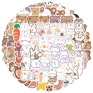 Set of 90 kawaii cartoon bear and rabbit waterproof stickers for DIY journals and mugs