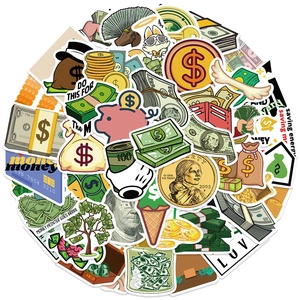 Détail d'autocollants d'argent de dessin animé avec signes dollar et pièces d'or