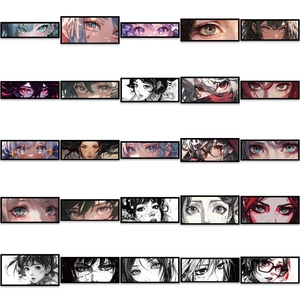 Collection of 50 anime girl eye expression stickers for laptop and DIY phone cases