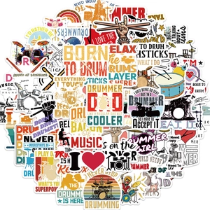 50 stuks waterdichte drummer rock muziek stickers set voor koffers en gitaar