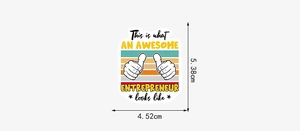 Détail d'un autocollant pour entrepreneur avec texte de motivation et design arc-en-ciel