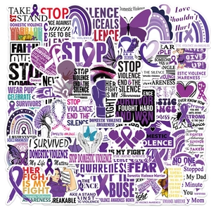 Waterproof PVC Domestic Violence Awareness Stickers For Laptop Luggage Purple Ribbon Butterfly Heart Inspirational Decals