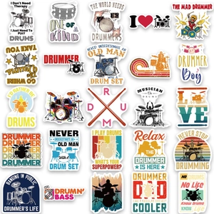 Set van 50 waterdichte rockdrummer stickers voor koffers gitaren en laptops decoratie