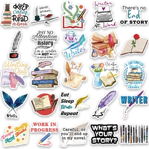 50pcs My Novel Writer literary stickers featuring typewriters and books for laptop and journals